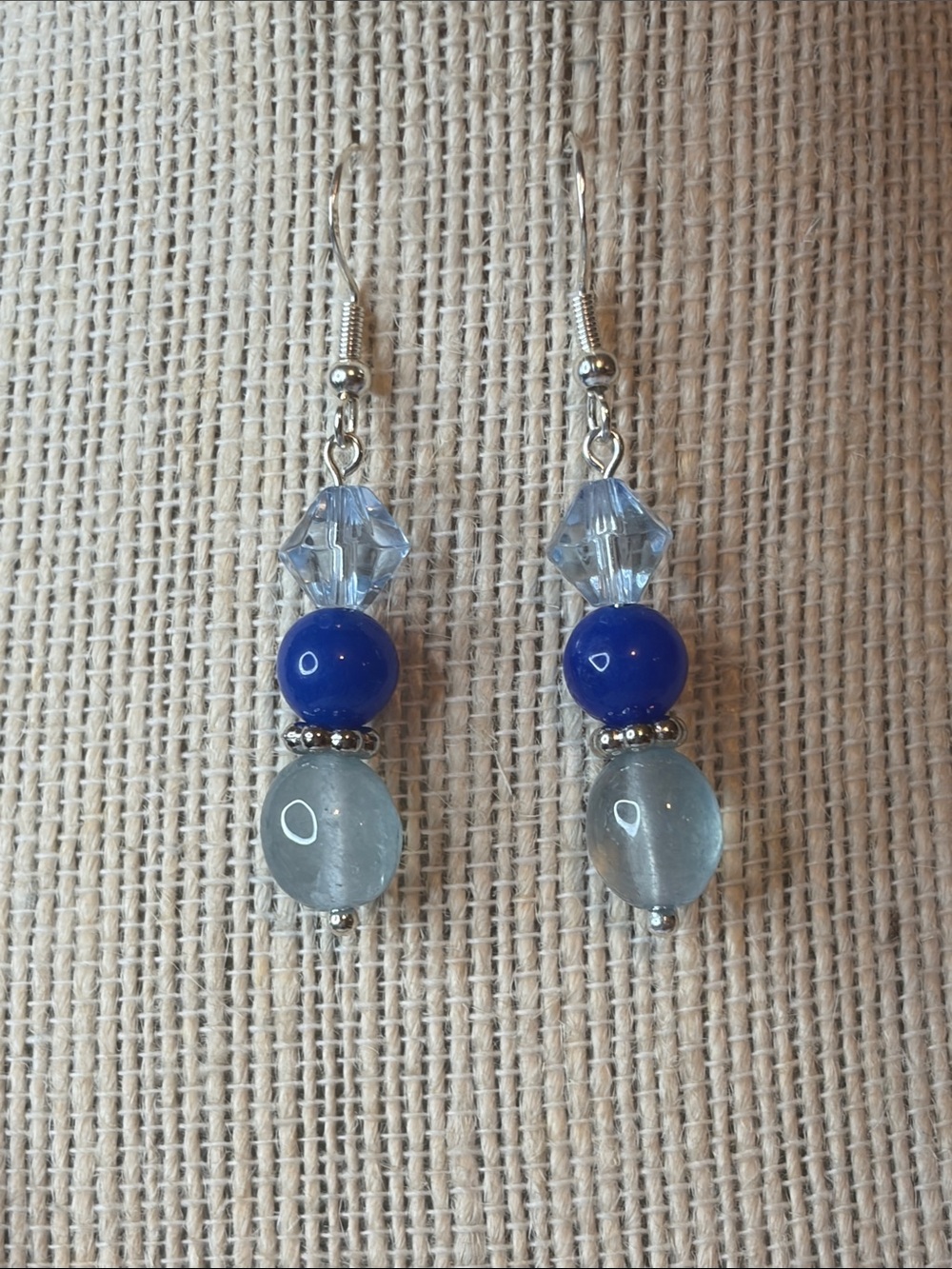 Handcrafted Jade and Sapphire Necklace an Earring Set - Picture 3 of 7